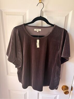 Madewell Velvet Short-Sleeve Top in Mauve Purple